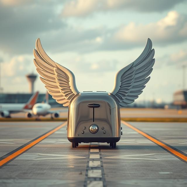 a toaster with wings at the airport