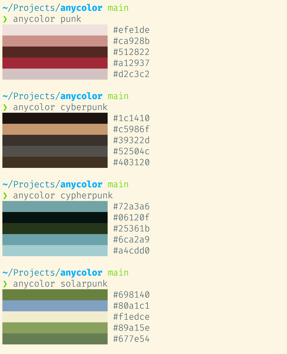 example output from anycolor program